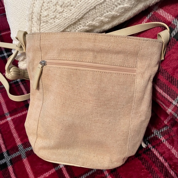 Shoulder Bag Beige&White Canvas trimmed in pearl-beads, silver reflecting trim - Picture 8 of 8